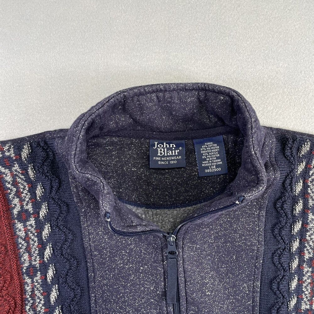 Vintage John Blair Cardigan Sweater L Full Zip Blue Cable Knit Grandpa Core 90s - Picture 9 of 12